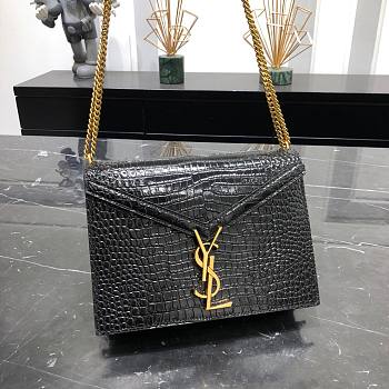 YSL Cassandra Crocodile Gold Hardware Black 22x16.5x5.5cm