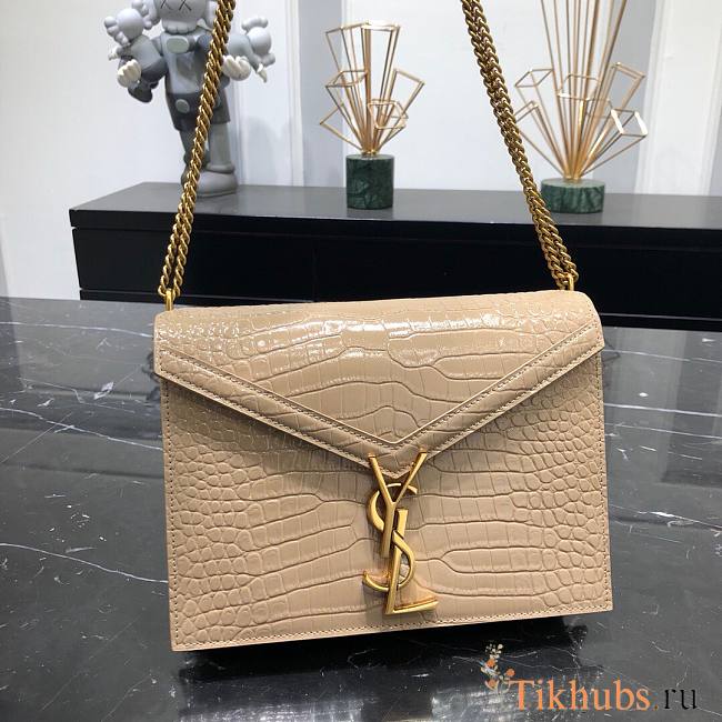 YSL Cassandra Crocodile Gold Hardware Beige 22x16.5x5.5cm - 1