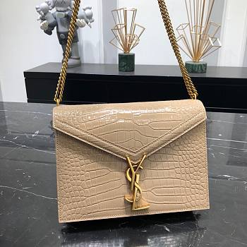 YSL Cassandra Crocodile Gold Hardware Beige 22x16.5x5.5cm