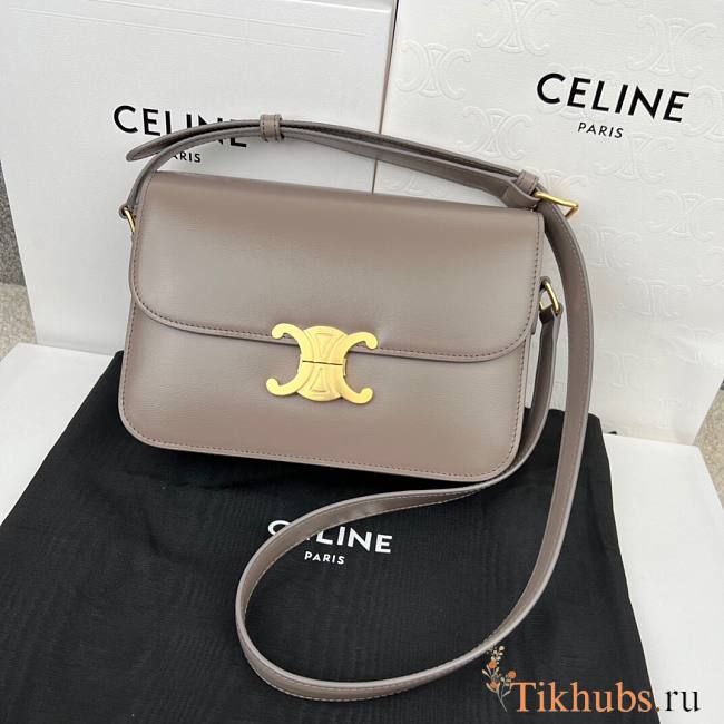 Celine Triomphe Bag In Shiny Calfskin Gray 22x16.5x7cm - 1