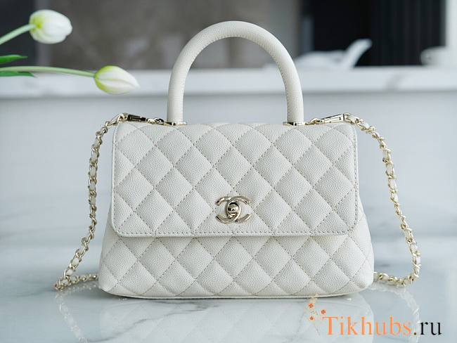 Chanel Coco Handle White Cavier Silver Hardware 24x14x9cm - 1