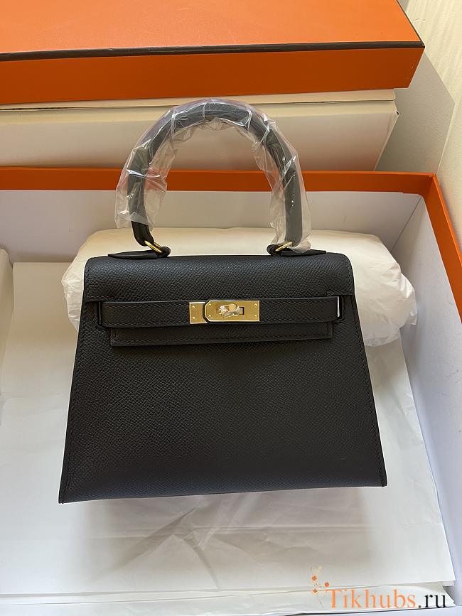 Hermes Kelly Black With Shoulder Strap Gold Hardware 20cm - 1