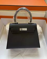 Hermes Kelly Black With Shoulder Strap Silver Hardware 20cm - 1