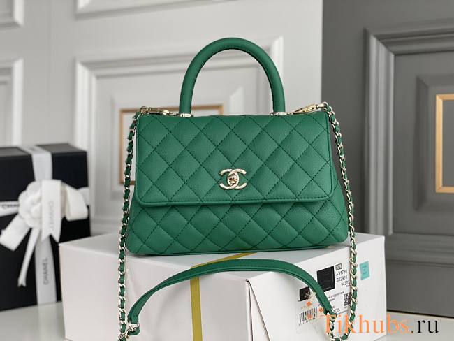 Chanel Coco Handle Green Cavier Gold Hardware 24x14x10cm - 1