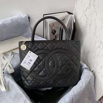 Chanel CC Medallion Caviar Black Tote Handbag 30x24x14cm