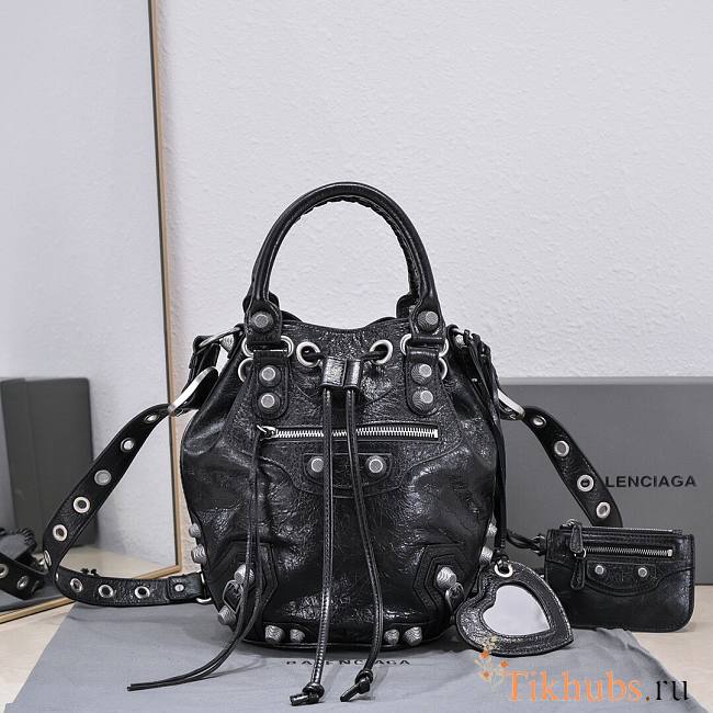 Balenciaga Le Cagole Leather Black Bucket Bag 30cm - 1