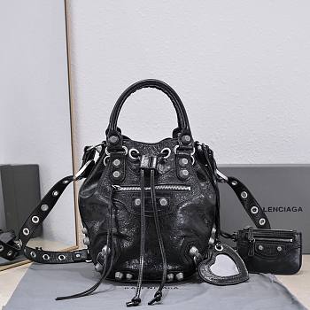 Balenciaga Le Cagole Leather Black Bucket Bag 30cm