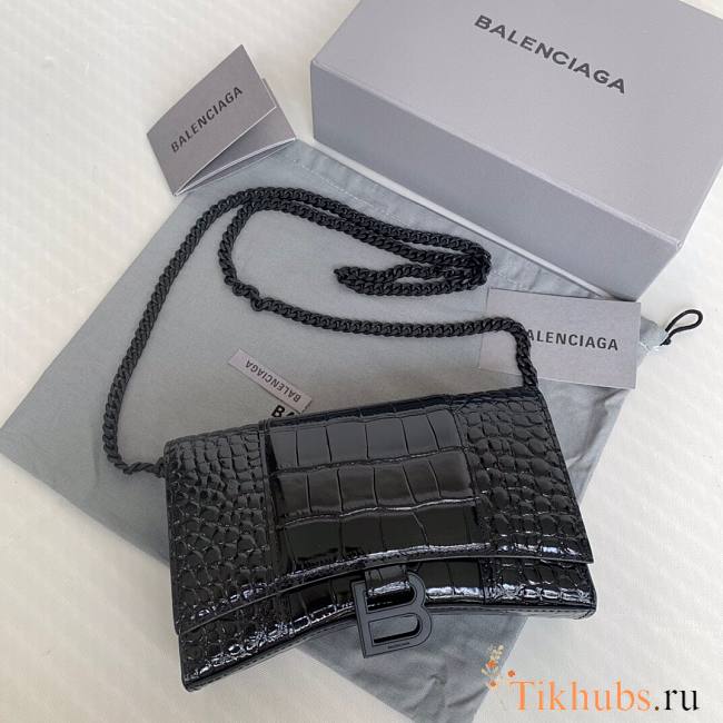 Balenciaga Hourglass XS Black Crocodile Embossed 19x12x5cm - 1