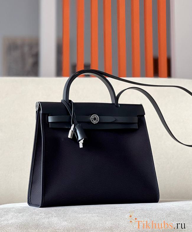 Hermes Herbag Zip Black Canvas Bag 31x25x10cm - 1