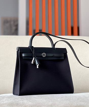 Hermes Herbag Zip Black Canvas Bag 31x25x10cm