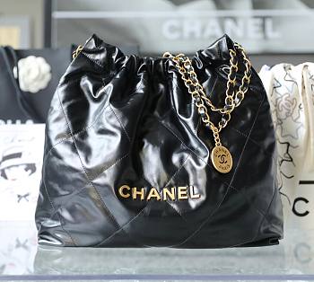 Chanel 22 Handbag Shiny Calfskin Black Gold Hardware 42x39x8cm