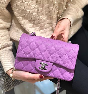 Chanel Small Flap Bag Cavier Silver Hardware Purple 20cm