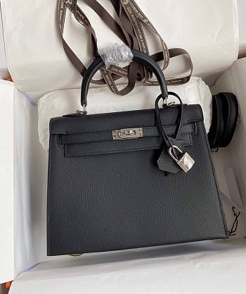 Hermes Kelly Epsom Black Silver Hardware 25cm