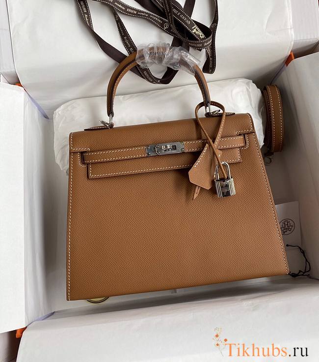 Hermes Kelly Epsom Brown Silver Hardware 25cm - 1