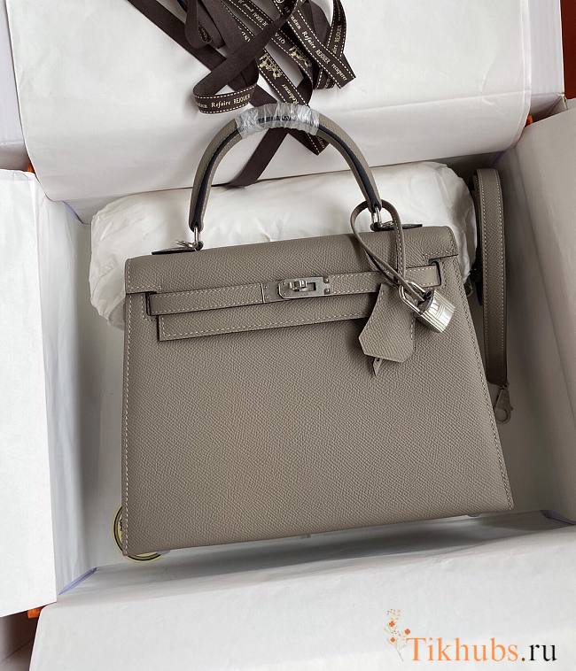 Hermes Kelly Epsom Grey Silver Hardware 25cm - 1