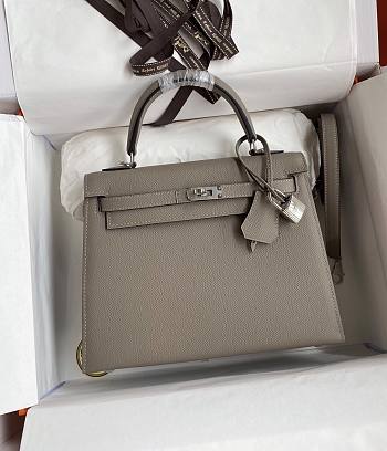 Hermes Kelly Epsom Grey Silver Hardware 25cm