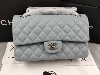 Chanel Flap Bag Caviar Silver Hardware Light Blue 25.5cm