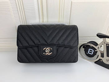 Chanel Flap Bag Chevron Black Silver Hardware Cavier 20cm