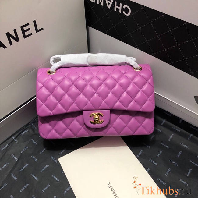 Chanel Flap Bag Lambskin Purple GHW 1112 Size 25 cm - 1