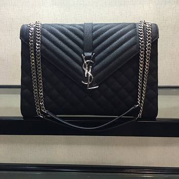 YSL Envelope Large Black Cavier Silver Hardware 31x21x8cm