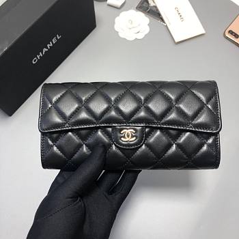 Chanel Wallet Black Lambskin 19.4x10.5x3cm