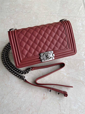 Chanel Leboy Bag Cavier Silver Hardware Wine 25cm