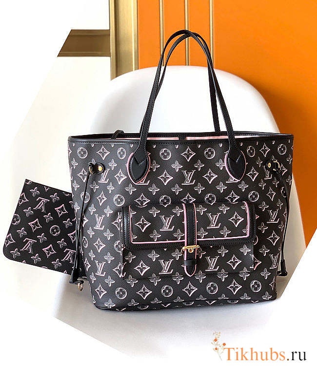 LV Neverfull Buci Box Black MM Bag Size 32 x 28 x 14 cm - 1