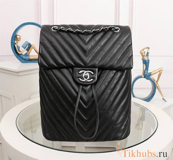 Chanel Backpack Black Chevron silver Hardware 29.5x25x13.5cm - 1