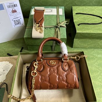 Gucci Matelassé Leather Top Handle Bag Brown 19x13x11cm
