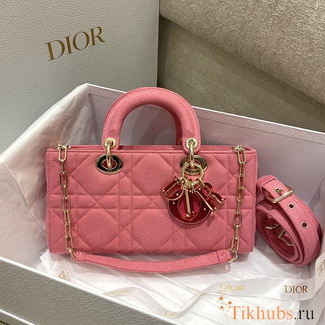 Dior Lady D-JOY Bright Pink Cannage Denim 26x13.5x5cm - 1