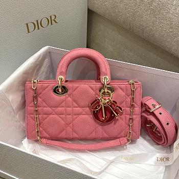 Dior Lady D-JOY Bright Pink Cannage Denim 26x13.5x5cm