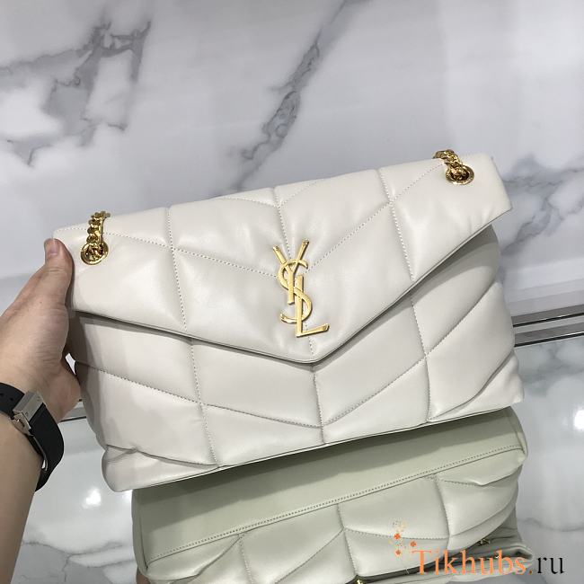 YSL Puffer Bag In Lambskin White 35x23x13.5cm - 1