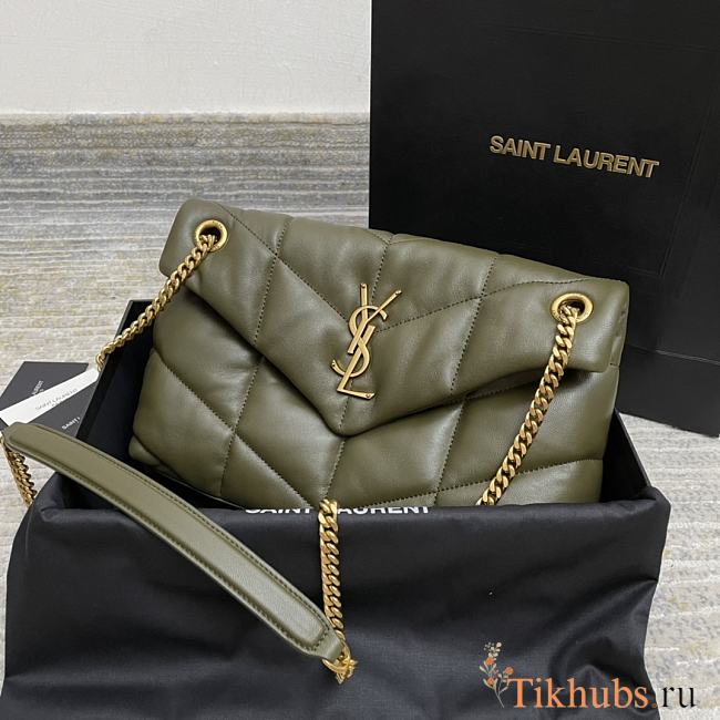 YSL Loulou Puffer Khaki Gold Hardware 29x17x11cm - 1