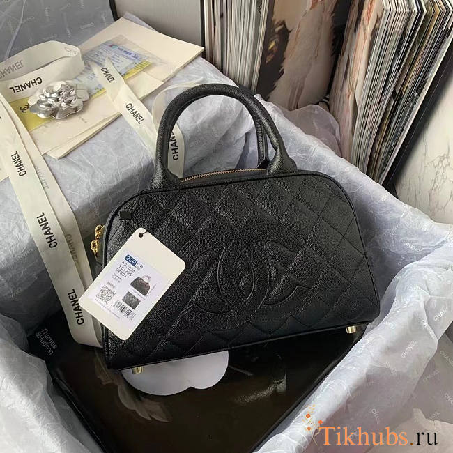 Chanel Duffle Hand Bag Cavier Black 25x14x9cm - 1