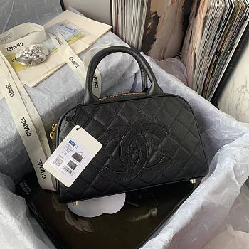 Chanel Duffle Hand Bag Cavier Black 25x14x9cm