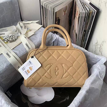 Chanel Duffle Hand Bag Cavier Beige 25x14x9cm