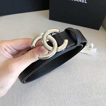 Chanel Belt Black Silver 3.0 cm