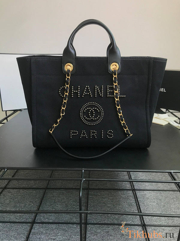 Chanel Shopping Tote Canvas Black 39x30x22cm - 1