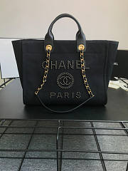 Chanel Shopping Tote Canvas Black 39x30x22cm - 1