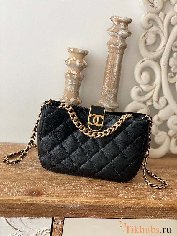 Chanel Hobo Handbag Lambskin Gold HW Black 23x17x7cm - 1