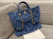 Chanel Maxi Shopping Bag Printed Denim Blue 51x43x3cm - 3