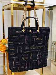 Chanel Maxi Shopping Bag Printed Denim Black 51x43x3cm - 5