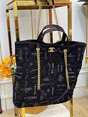 Chanel Maxi Shopping Bag Printed Denim Black 51x43x3cm - 4