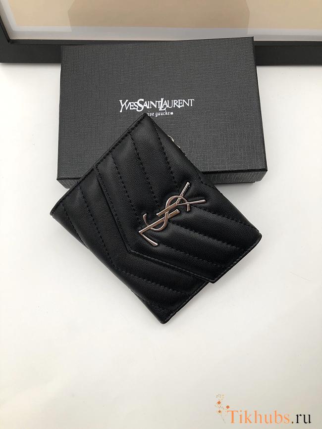 YSL Wallet Lambskin Black Silver 10.5x11.5x3cm - 1