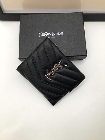 YSL Wallet Lambskin Black Silver 10.5x11.5x3cm