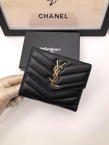 YSL Wallet Lambskin Black Gold 10.5x11.5x3cm
