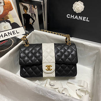 Chanel Flap Bag Lambskin Gold HW Black and White 25.5x15.5x6.5cm