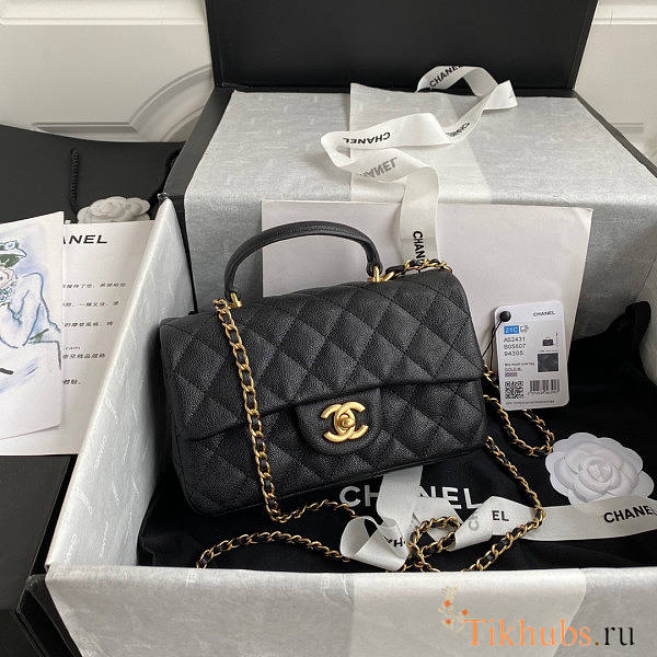 Chanel Handle Flap Bag Black Caviar 20x12x6cm - 1