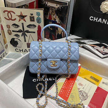 Chanel Handle Flap Bag Lambskin Blue 20x12x6cm