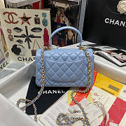 Chanel Handle Flap Bag Lambskin Blue 20x12x6cm - 6